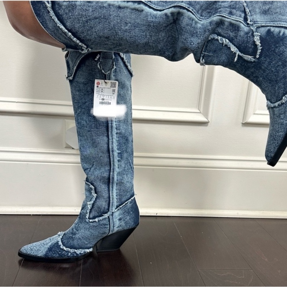 ZARA Denim Cowboy Boots 3051/210 - Picture 4 of 16